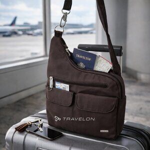 Travelon Anti-Theft RFID Crossbody Bag Brown Travel Purse Organizer